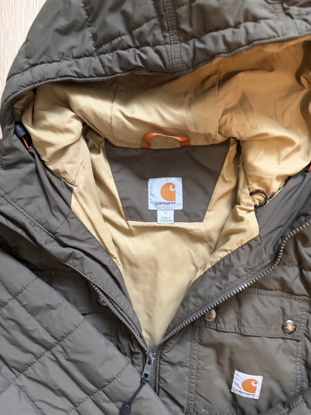 Carhartt Men’s Brown Puffer Jacket with Cream Interior